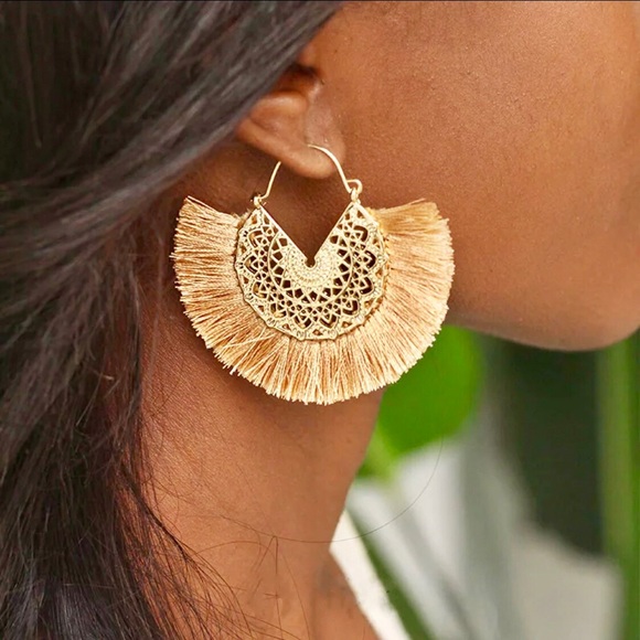 Filigree and Fringe Hoop Earrings - Pink - Picture 5 of 7